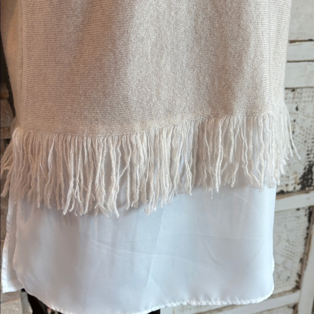 tyler boe 100% cashmere layered fringe sweater tunic in a pearl beige color - Picture 3 of 16